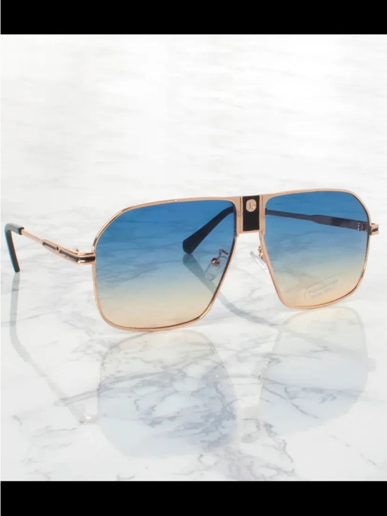 Accessories - Oversized Frame Blue Gradient Aviator Sunglasses - Women